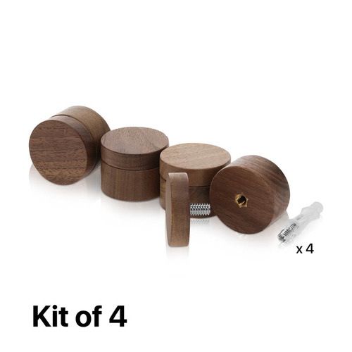 (Set of 4) 1-1/2'' Diameter X 3/4'' Barrel Length, Wooden Flat Head Standoffs, Matte Walnut Wood Finish, Easy Fasten Standoff, Included Hardware (For Inside Use) [Required Material Hole Size: 5/16'']